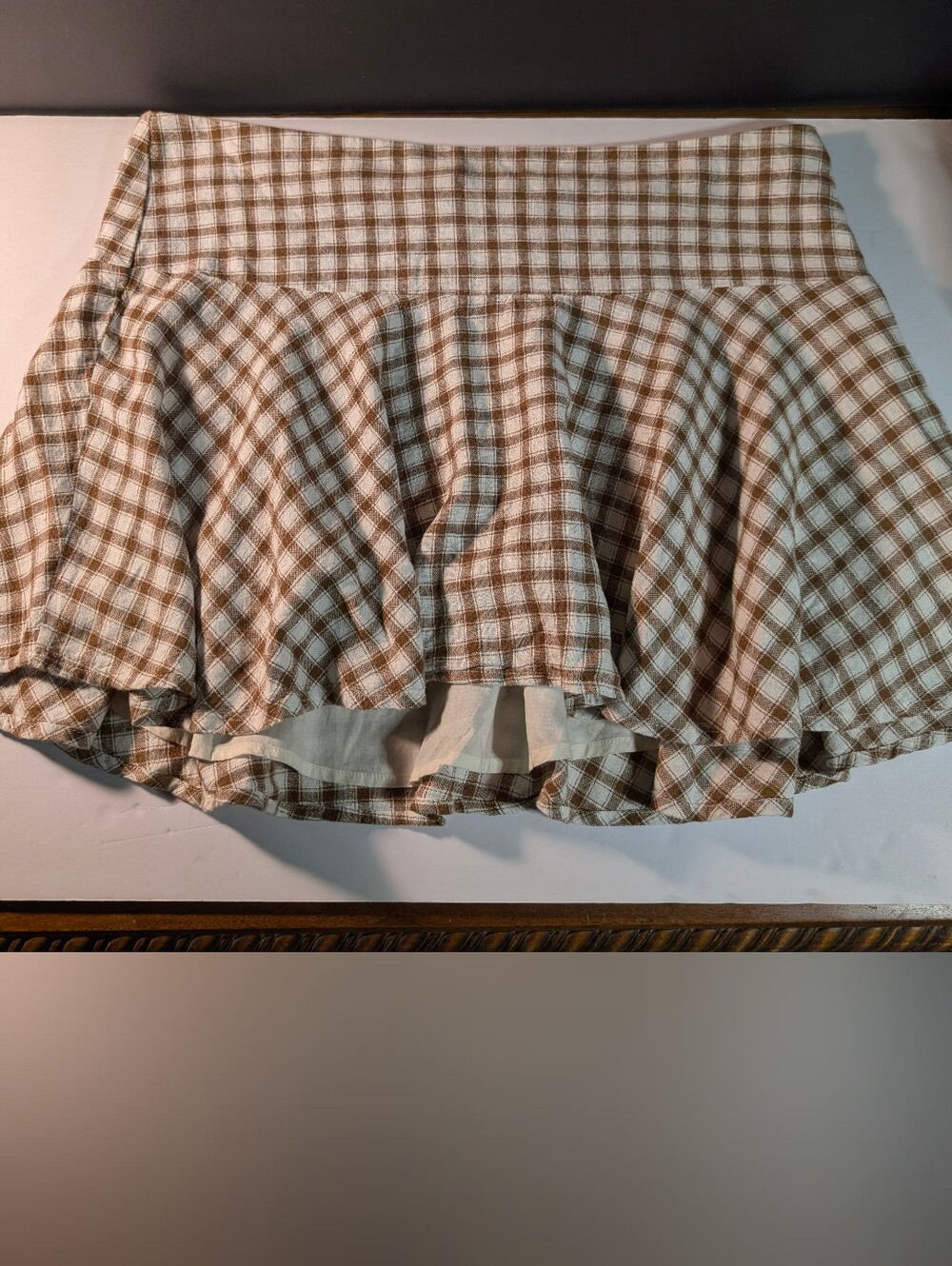 NWT Universal Thread Brown Gingham Plaid Mini Skirt Size L Cottagecore Coastal